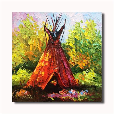 Tipi Teepee Native American Indian Art Montana 8 8 Original Impasto 3d Oil Painting On Panel