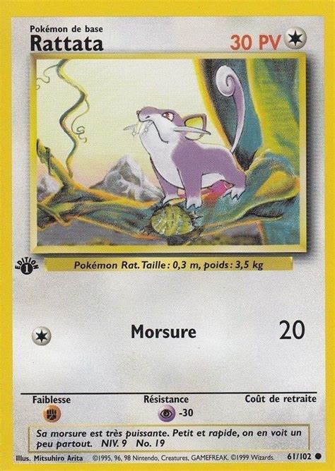 Rattata édition 1 carte Pokémon 61 102 Set de Base