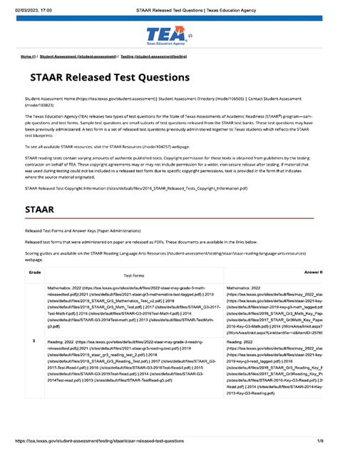 Staar Released Test Questions Pdf