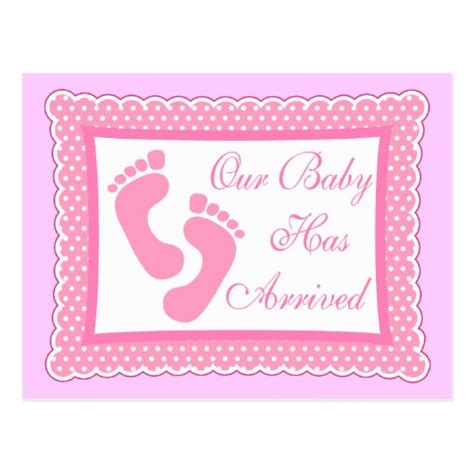 Our Baby Has Arrived Pink Footprint Cards Postcard Zazzle