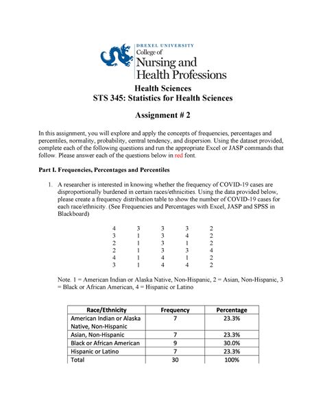 Hsci 345 Assignment 2 Health Sciences Sts 345 Statistics For Health