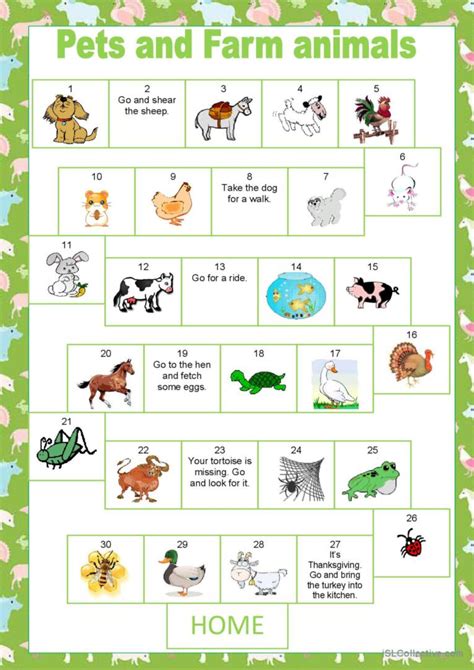 Board Games Pets And Farm Animals English Esl Worksheets Pdf And Doc