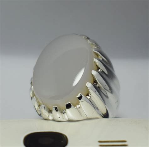 Deep White Yemeni Aqeeq Ring Agate Rings Handmade Ring Mens Etsy