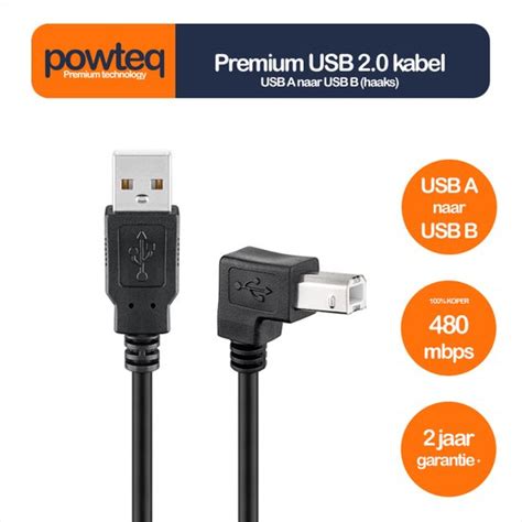 Powteq Haakse Meter Premium Usb Kabel Usb A Naar Usb B