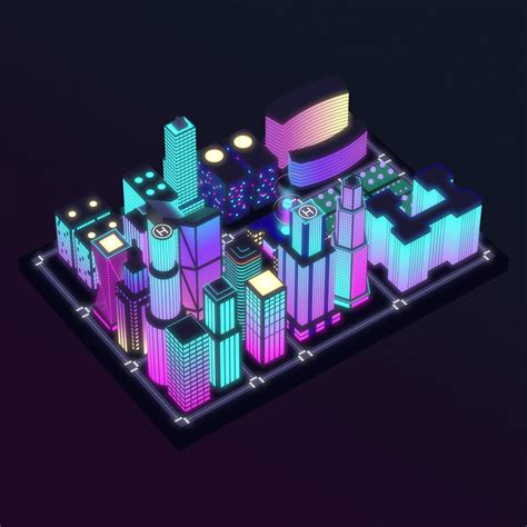 D Model Neon City Low Poly Vr Ar Low Poly Cgtrader