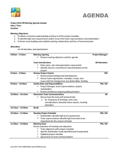 Qualified Agenda Template Sample For Project Kick Off Meeting With