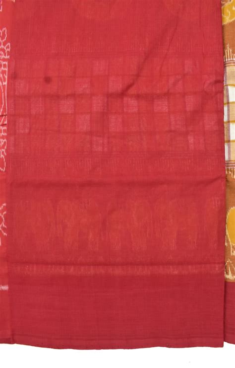 Rust Colour Pasapali Design Sambalpuri Handloom Cotton Bandha Saree