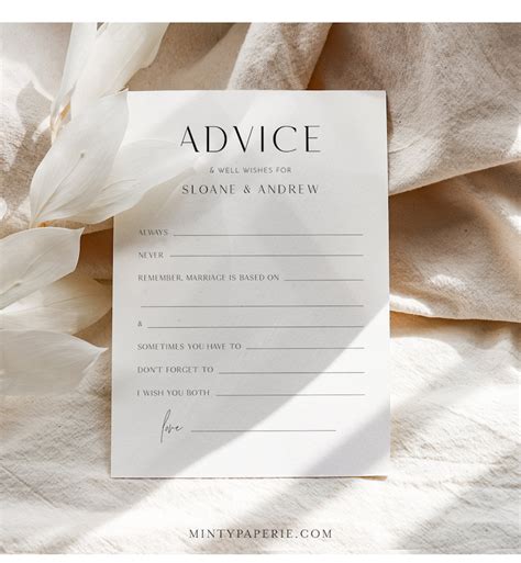 Minimal Wedding Advice Card Printable Editable Template Well Etsy