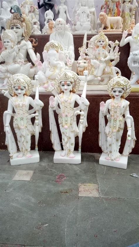 Painted Hindu White Marble Ram Darbar Statue For Home Size Inch