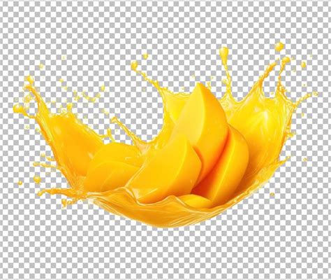 白い背景に隔離されたジュースのスプラッシュのマンゴー プレミアムpsdファイル