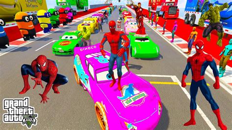 SPIDERMAN McQueen CARS Monster Trucks Mega Ramp Challenge Jump Stunt