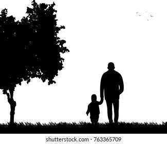 Grandfather Walking His Grandson Park Stock Vector Royalty Free