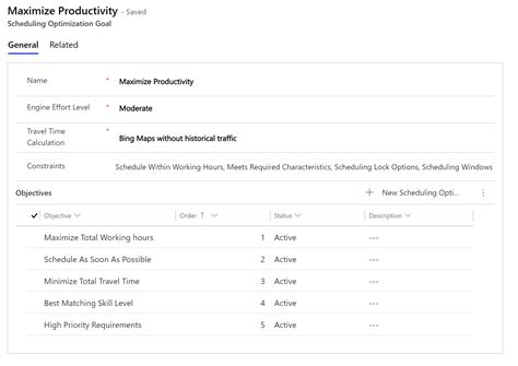 Resource Scheduling Optimization 中的优化目标 Dynamics 365 Field Service Microsoft Learn