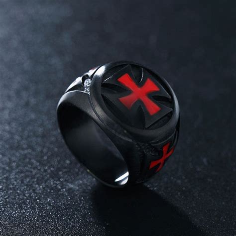 New Black Tone Cross Knights Templar Rings For Men Stainless Steel