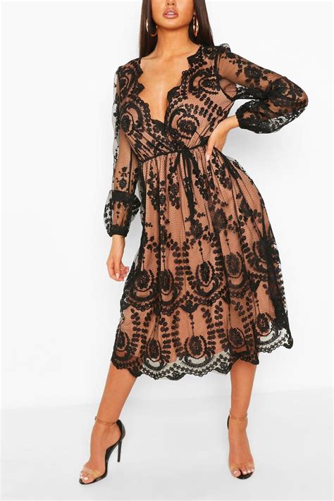 Womens Boutique Lace Midi Skater Dress Black 6 Dresses Are The