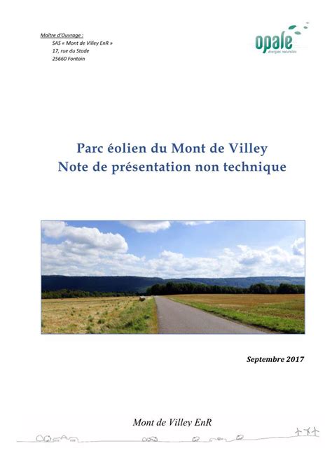 Parc Éolien Du Mont De Villey Note De Présentation Non Technique DocsLib