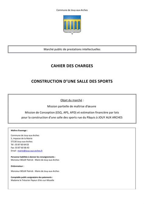 Pdf Cahier Des Charges Ville De Jouy Aux Archesjouy Aux Arches Fr