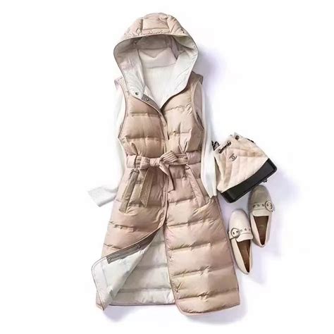 Lagabogy New Winter Women Ultra Light Long Puffer Vest With Hood