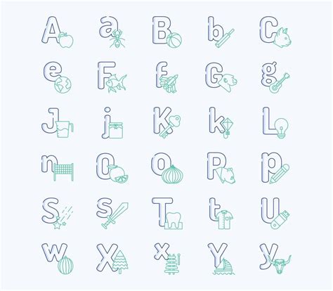 Alphabet letters outline coloured icon set 9732219 Vector Art at Vecteezy