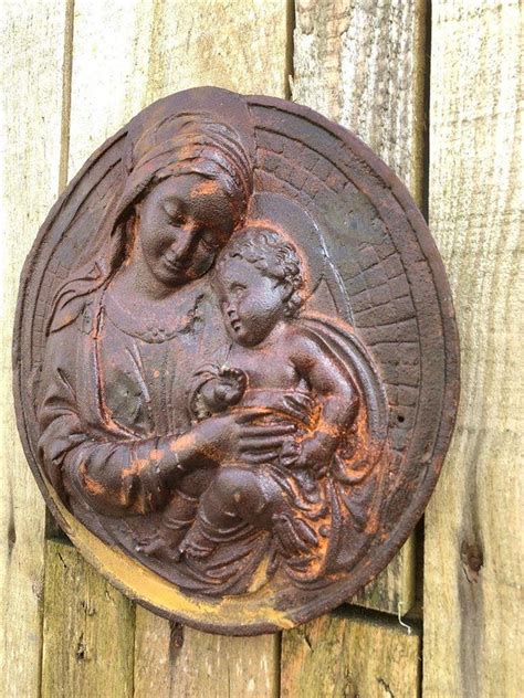 Wandornament Maria Met Jezus Gietijzer Old Decoratie