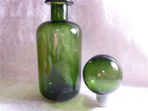 Vintage Green Glass Bottle With Stopper Top Exceptional Display Ideal Vintage Decor Collectible