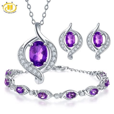 Hutang Pendant Earrings Bracelet Natural Gemstone Amethyst Solid