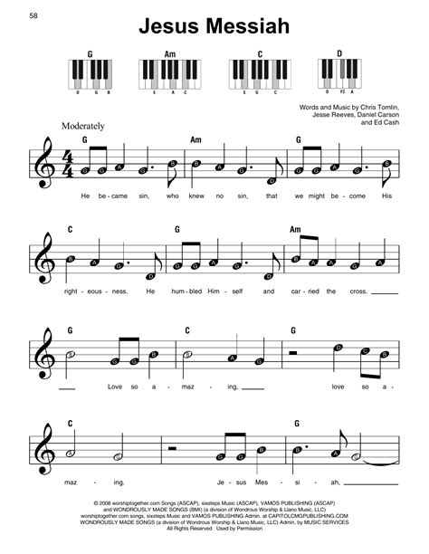 Jesus Messiah By Chris Tomlin Sheet Music For Super Easy Piano At Sheet