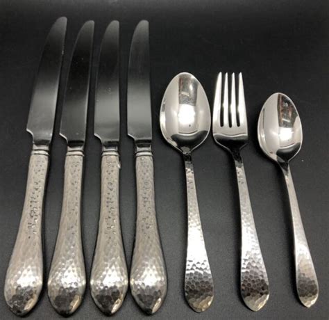 Reed Barton Stainless Hammered Antique Matte Piece Flatware Lot