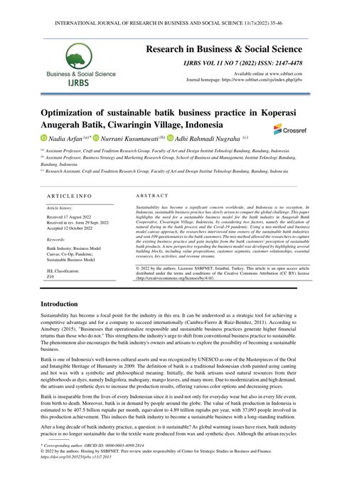 Pdf Optimization Of Sustainable Batik Business Practice In Koperasi