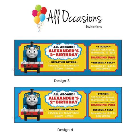 Personalised Custom Thomas The Tank Engine Birthday Ticket Invitations