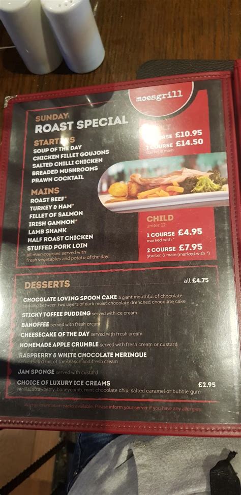 Menu At Moes Grill Antrim Restaurant Antrim The Junction