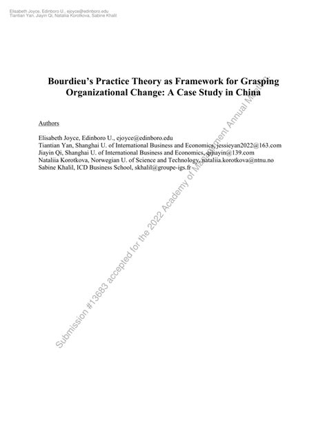 (PDF) Bourdieu’s Practice Theory as Framework for Grasping Organizational Change: A Case Study ...