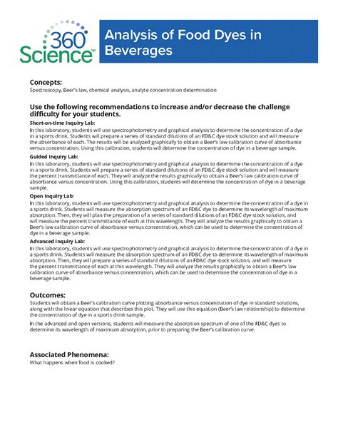 360science™ Analysis Of Food Dyes In Beverages Flinn Scientific