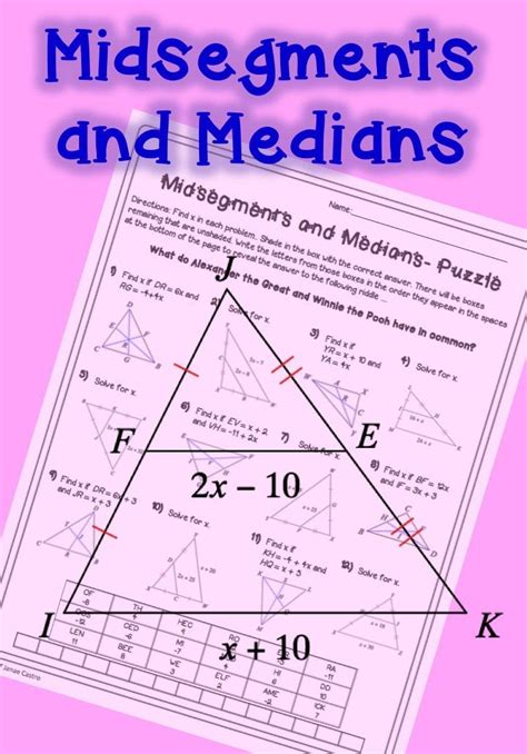 Midsegments And Medians Of Triangles Midsegment Theorem And Median Theorem Practice Worksheet