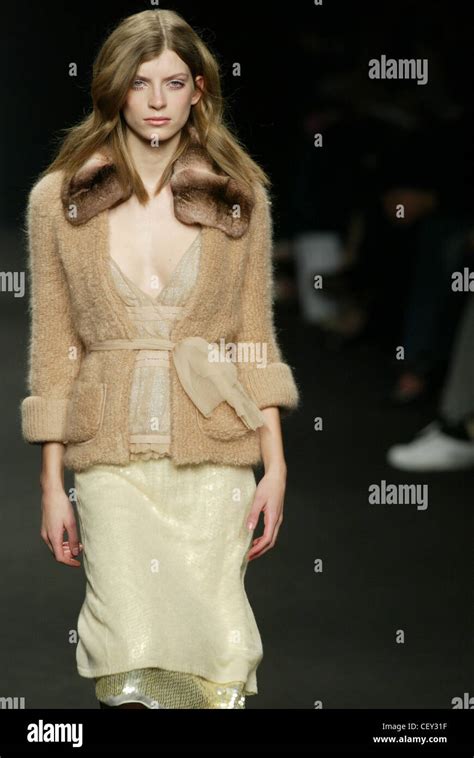 DellAcqua Milan Autumn Winter Model Long Brunette Hair Wearing Beige