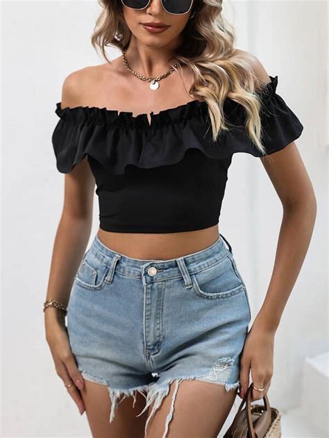 Shein Vcay Casual Eenkleurig Dame Top Ruches Rimpeling Shein Nederland