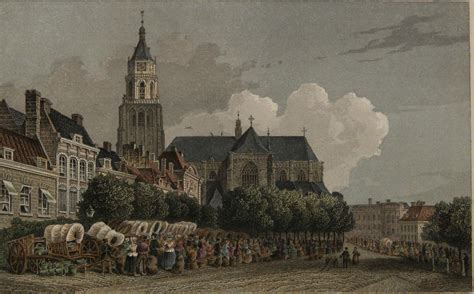 ARNHEM De Markt J L Terwen 1858 Antieke Staalgravure Prent Hart