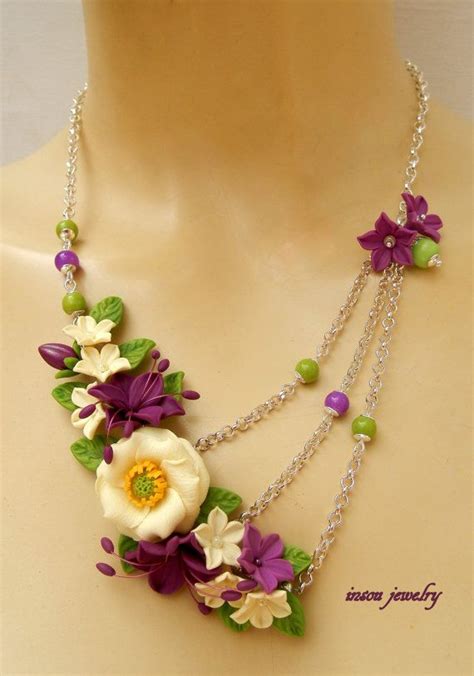 Floral Flower Necklace Spring Jewelry Flower Jewelry Etsy Violet