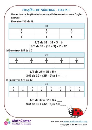 Frações De Números Folha 1 Planilhas Math Center