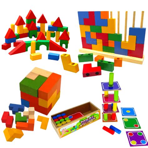 Brinquedos De Madeira Educativos Pedagógico 4 ANOS Kit 4 Peças JP