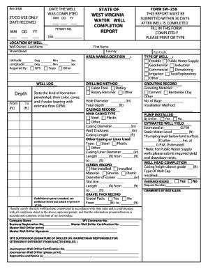 Fillable Online Wvdhhr SW 258 Water Well Completion Report DHHR