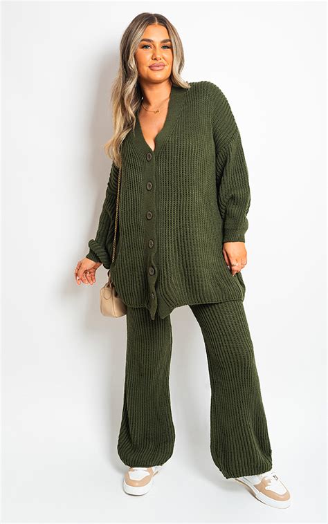 Emma Chunky Knitted Button Up Cardigan Wide Leg Trousers Co Ord Set In