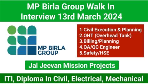 MP Birla Group Walk In Interview March 2024 ITI Diploma In Civil