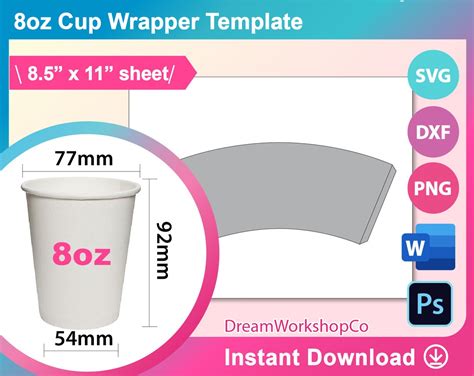 8oz Cup Wrapper Template Coffee Cup Wrapper Template Svg Etsy