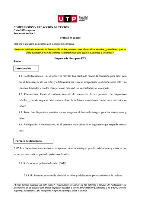 Esquema espero te ayude COMPRENSIÓN Y REDACCIÓN DE TEXTOS I Ciclo