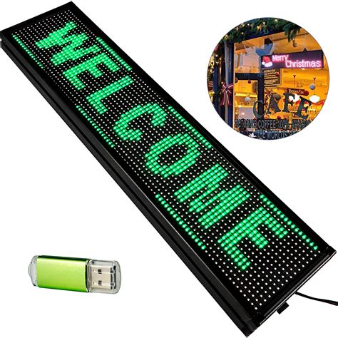 Led Sign Led Scrolling Sign 100x20cm Green For Business Outdoor w/ USB Disk | VEVOR AU