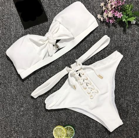 Rutigefu New Bikini Sexy Swimwear Women Swimsuit Solid Color