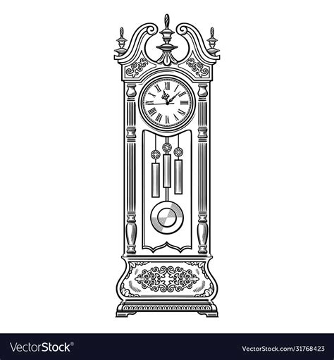 Antique Grandfather Pendulum Clock Traditional Vector Image