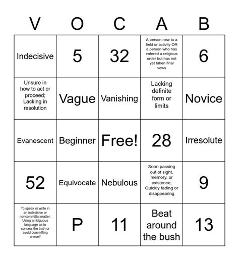 Vocab Bingo Card