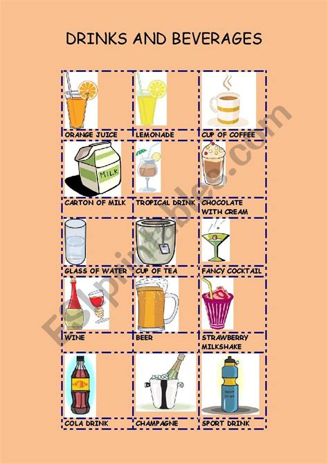 Drinks And Beverages Esl Worksheet By Gemaherlo